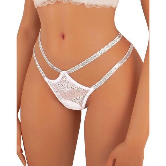 🆕Women’s White Glitter Strappy Lace Sexy Underwear Breathable Polyamide Panties - Picture 1 of 7